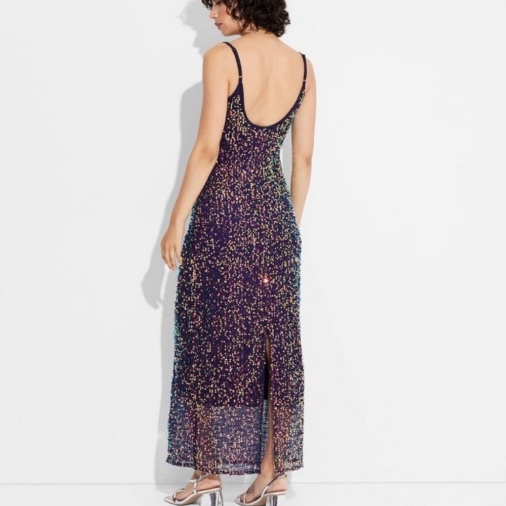 4) 🔵 Women's Open Work Sequin Midi Dress - Wild Fable™ Navy Blue XS NWT - Picture 3 of 7